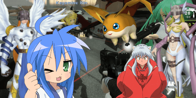 banner with kotana, digimon, patamon, angemon, angewomon, inu yasha, hatsune miku, and anime girl skins in left 4 dead